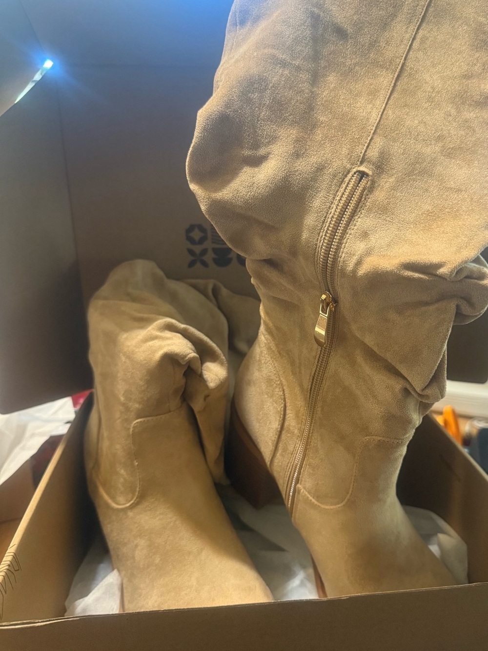 Women's Slouchy Mid-Calf Heeled Boots in Tan